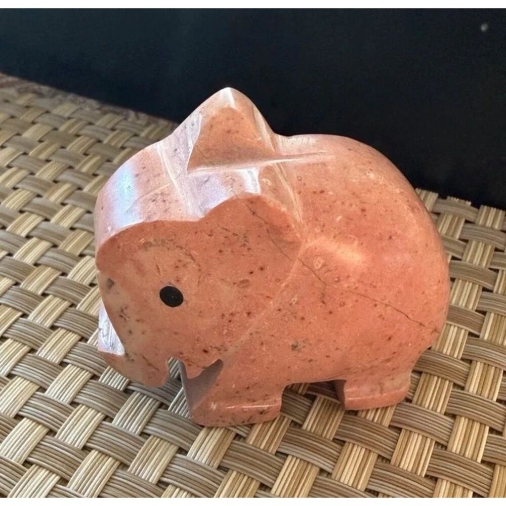 Miniature Hand Carved Natural Pink Stone Elephant Animal Figurine Small Statue